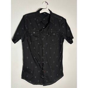 Quiksilver Mens Short Sleeve Button Down Shirt Black Geometric Diamond‎ Print M